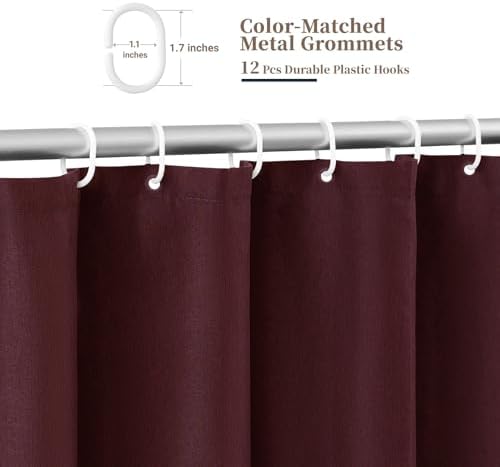 BTTN Extra Long Scalloped Linen Textured Shower Curtain, 72x96, Burgundy