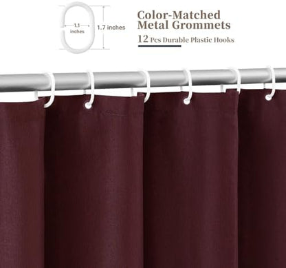 BTTN Boho Scalloped Linen Textured Cloth Shower Curtain, 72x84, Burgundy