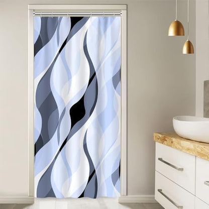 Sky Blue Striped Stall Shower Curtain with Hooks, 36x72 Inch
