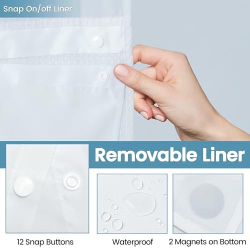 EUTXL Heavyweight No Hook Shower Curtain with Liner, White, 60x74