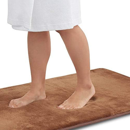 Memory Foam Bath Mat Non Slip Absorbent Super Cozy Velvet Bathroom Rug Carpet (22 inches X 36 inches, Brown)