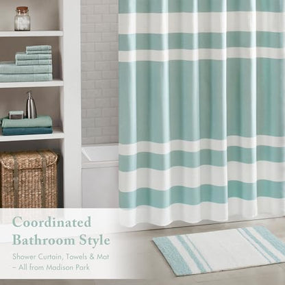 Madison Park Reversible Spa Cotton Bath Rug 100%-Cotton Striped Ultra Soft Water Absorbent, Fast Drying, Bath-Mats, Non-Slip Absorbent Quick Dry Mats for Tub, Shower Room, and Bathroom, 20x30, Aqua