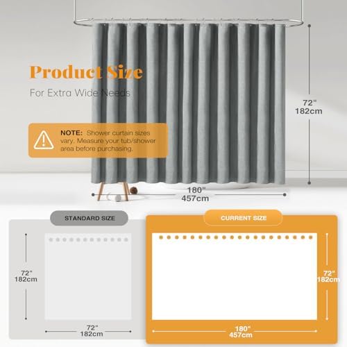 BTTN 180x72 Linen Textured Waterproof Fabric Shower Curtain, Grey/Gray