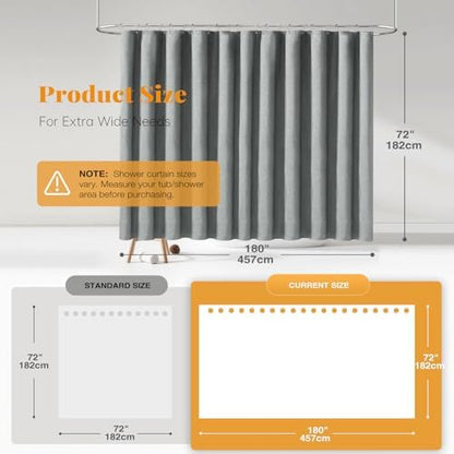 BTTN 180x72 Linen Textured Waterproof Fabric Shower Curtain, Grey/Gray
