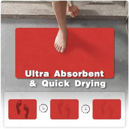 TYUU Thin Bath Mat, Christmas Bathroom Rugs Non Slip, 24x48 Red