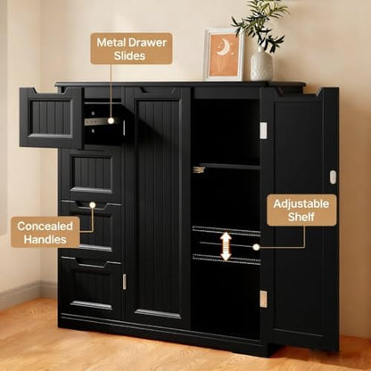 Gizoon Wooden Bathroom Floor Cabinet, Side Storage Organizer Cabinet