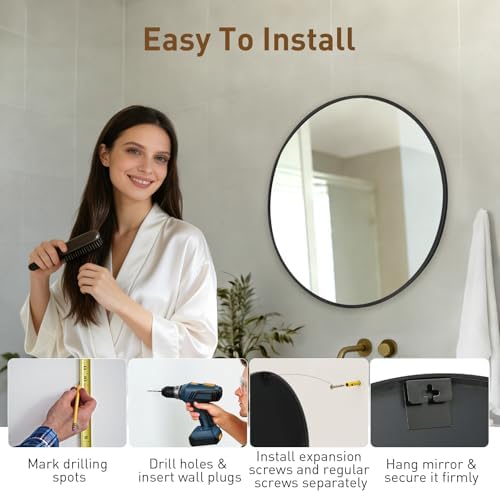 NEWBULIG 20 Inch Round Wall Mirror, Bathroom Mirrors for Over Sink