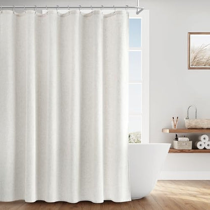 Naturoom Linen Shower Curtain 76 Inch Long for Bathroom Boho 1 Panel