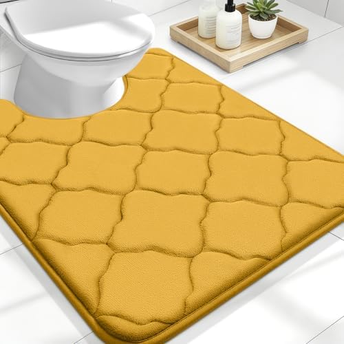 OLANLY Memory Foam Toilet Rugs U-Shaped 24x20, Soft Bath Mat, Yellow