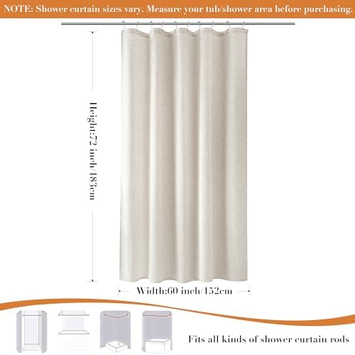 Nanspring Linen Shower Curtain for Bathroom 54x72 Inch 1 Panel Cream Beige