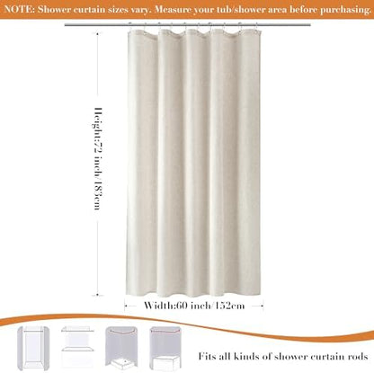 Nanspring Linen Shower Curtain for Bathroom 54x72 Inch 1 Panel Cream Beige