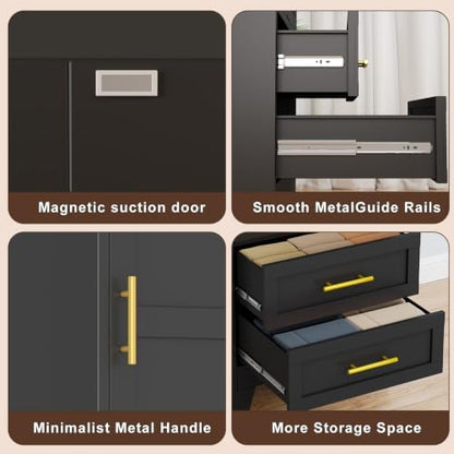Tall Metal Narrow Storage Cabinet 67" H with 2 Drawer,Black Kitchen Pantry Cabinets with 2 Adjustable Shelves and Door,Cuby Storage Orgainzer,Tall Bathroom Cabinet for Kitchen, Home Office,Dining Room