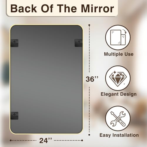Vanity Bathroom Mirror, 36”x24” Gold Bathroom Mirror for Over Sink