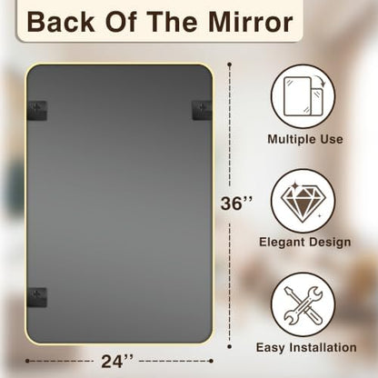Vanity Bathroom Mirror, 36”x24” Gold Bathroom Mirror for Over Sink