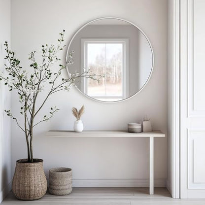 Oruii Round Mirror, 20 inch White Circle Mirror, White Metal Frame Circular