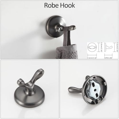 BGL Bathroom Hardware Set Grey Electroplating 4-Piece Bathroom Accessories Set Wall Mounted Adjustable Towel Bar Robe Hook Toilet Paper Holder Towel Ring Glossy Grey