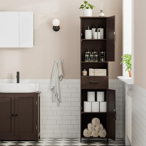 Homhedy 67" H Tall Bathroom Storage Cabinet with Barn Doors and Drawer