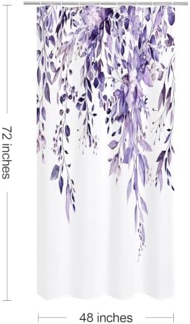 Gibelle Purple Eucalyptus Shower Curtain, Watercolor Floral Print, 48x72