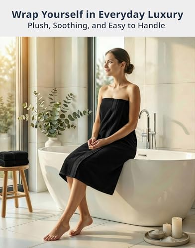 LANE LINEN Bath Towel Set 100% Cotton 4 Piece Soft Absorbent - Black