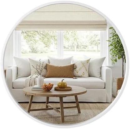 WallBeyond Round Wood Mirror 32 inch Circle Wall Mirror for Bathroom Round Wall Mirror for Wall Decor, Vanity, Entryway Living Room (White)
