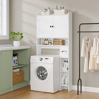 RRX Over The Toilet Storage Cabinet, Bathroom Above Organizer (Milky White)