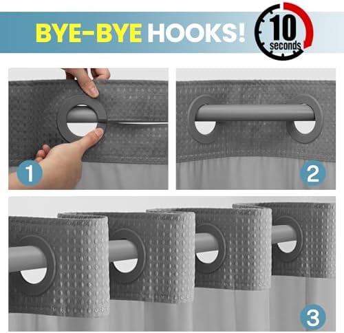 SORTTO No Hook Waffle Shower Curtain with Snap in Liner Set, 71x98, Grey