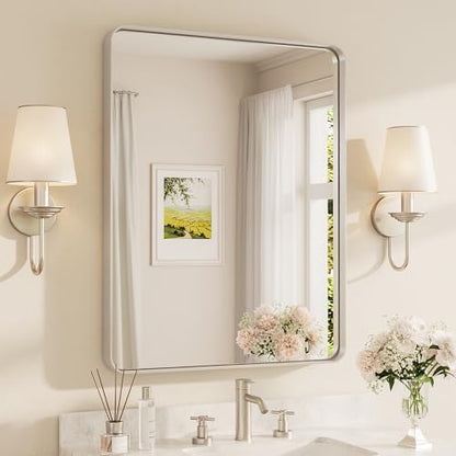 TETOTE Brushed Nickel Mirror 28 x 36 Inch for Bathroom Over Sink Metal Framed Mirror Modern Farmhouse for Living Room Entryway(Horizontal/Vertical)