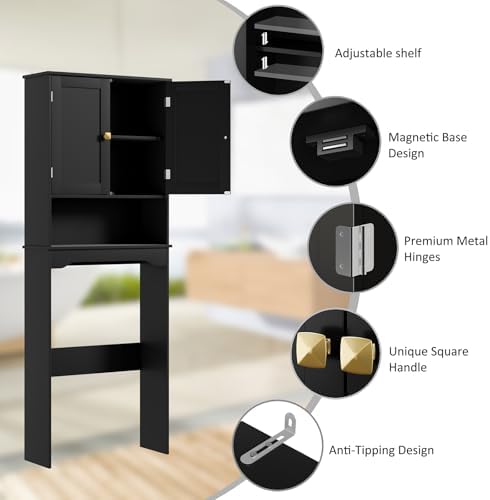 RRX Over The Toilet Storage Cabinet, Bathroom Above Organizer (Black)