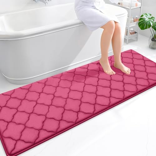 OLANLY Memory Foam Bath Mat Rug 70x24, Ultra Soft Bathroom Rugs, Deep Pink