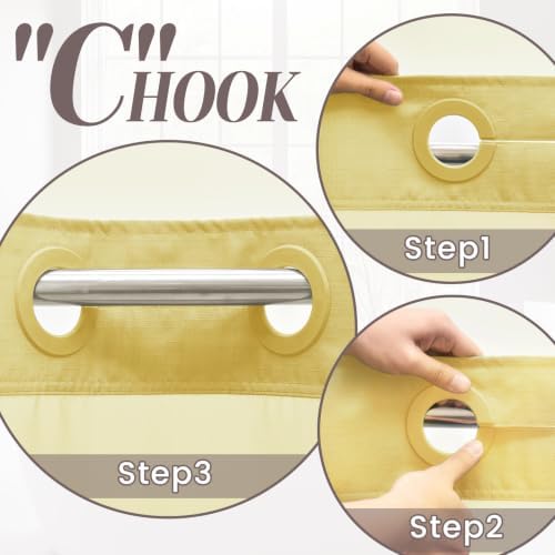 SORTTO No Hook Slub Shower Curtain with Liner, 71x74, Yellow