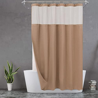 N&Y HOME Waffle Weave Shower Curtain with Snap-in Liner Set 71x72, Coffee
