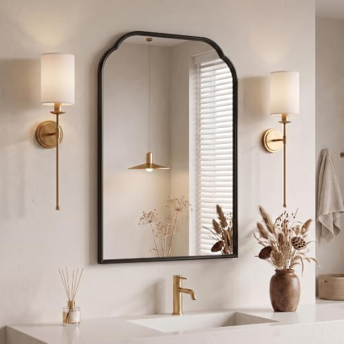 36"x24"﻿ Black Bathroom Scalloped Mirror, Rust-Proof Metal Frame