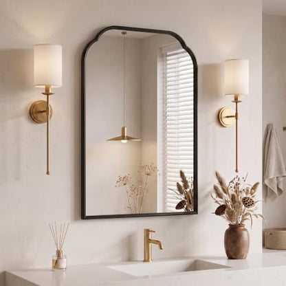 30"x20"﻿ Black Bathroom Scalloped Mirror, Rust-Proof Metal Frame