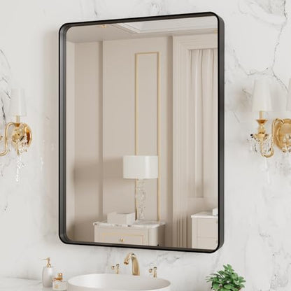 LOAAO 20X16 Inch Black Bathroom Mirror Metal Framed