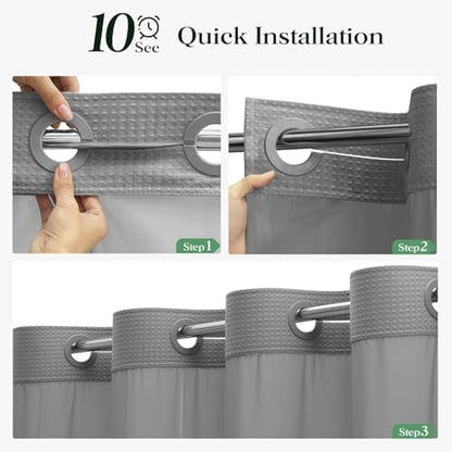 Dynamene Grey Hook Free Waffle Shower Curtain & Snap-in Fabric Liner,72x87