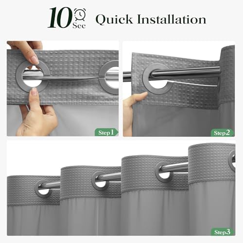 Dynamene Grey Hook Free Waffle Shower Curtain & Snap-in Fabric Liner,54x81
