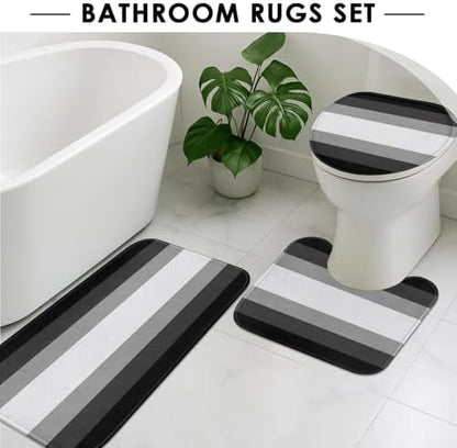 Bathroom Sets with Shower Curtain and Rugs 4 Pcs, Abstract Striped
