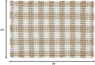 TYUU Waffle Bath Mat, Boho Bathroom Rugs Non Slip, 36x24 Khaki & White