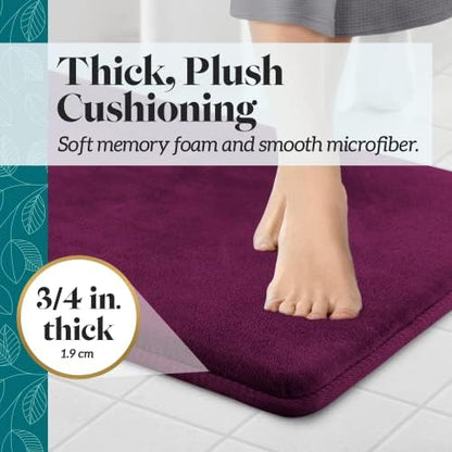 Memory Foam Bath Mat Non Slip Absorbent Super Cozy Velvet Bathroom Rug Carpet (60 inches X 17 inches, Eggplant)