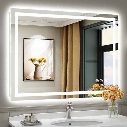 Briivue 48x36 Inch LED Bathroom Mirror with Lights, Backlit & Front Lit