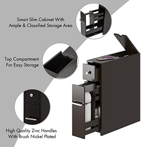 Spirich Small Bathroom Storage Cabinet with Toilet Paper Holder, Espresso
