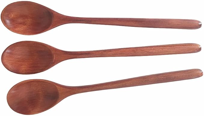 Long Handle Wooden Spoons for Eating, 9.2 Inch Wood Soup Spoons for Mixing Stirring, Handmade Retro Honey Jar Table Spoons Teaspoon Tea Coffee Spoon (3 Pack)