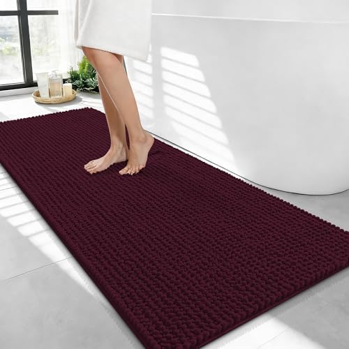 OLANLY Thick Chenille Bathroom Runner Rugs Mats 44x24, Black Cherry