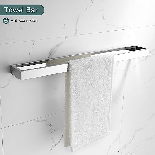 4-Pieces Bathroom Hardware Set, Polished Chrome Towel Bar Set, Wall Mounted Stainless Steel Bathroom Hardware Accessories Set, 23.6 inch