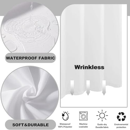 No Hook Shower Curtain and Liner Set for Bathroom, White, 71" x 84"