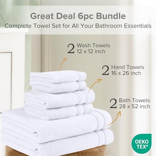Comfort Spaces 6 Pc Towel Set, 100% Cotton Zero Twist, White