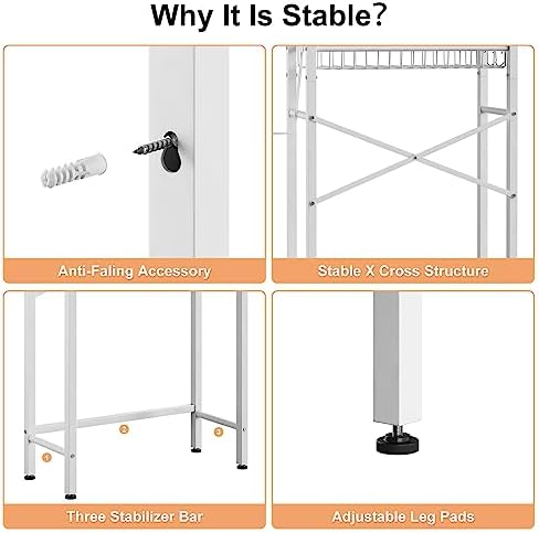 Kalrin Over-The-Toilet Storage Rack, 4-Tier Bathroom Organizer Shelf Over Toilet with Adjustable Shelf and Basket, Freestanding Space Saver Bathroom Shelves Above Toilet for Room (Pure White)