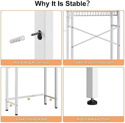 Kalrin Over-The-Toilet Storage Rack, 4-Tier Bathroom Organizer Shelf Over Toilet with Adjustable Shelf and Basket, Freestanding Space Saver Bathroom Shelves Above Toilet for Room (Pure White)