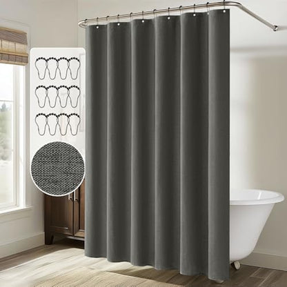 MIULEE 72 x 84 Extra Long Linen Shower Curtain Charcoal Grey 12 Metal Hooks