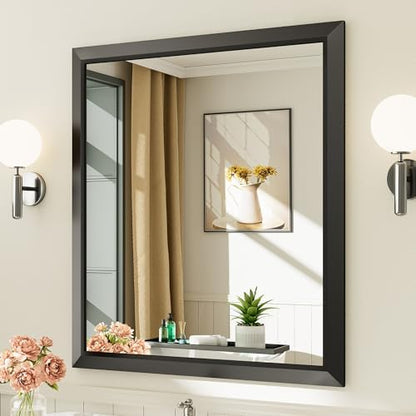 Briivue Black Metal Framed Bathroom Wall Mirror, 36x32 Inch